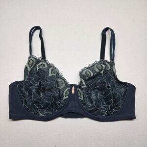 Gilligan & O'Malley Women Bra 34DD Blue Floral Unlined Underwired Lace